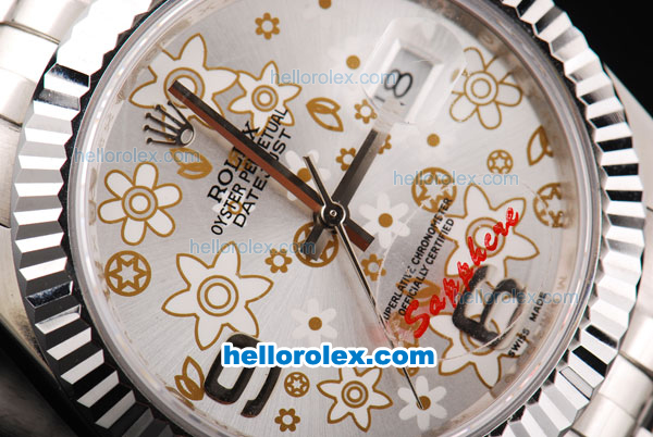 Rolex Datejust II Oyster Perpetual Automatic Movement Silver Case with Silver/Flower Dial and SS Strap - Click Image to Close